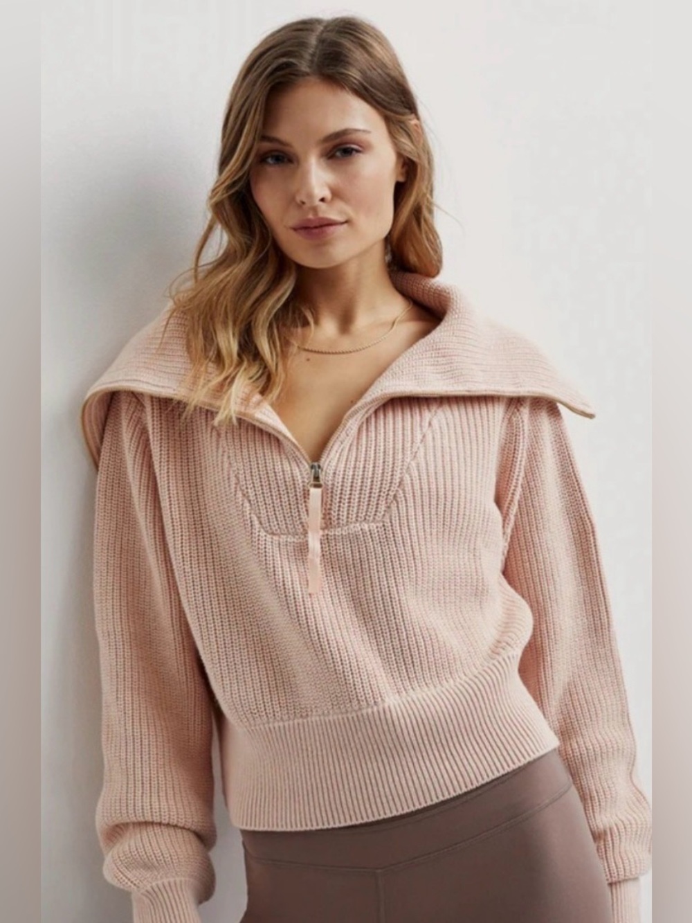 Varley Mentone Half-Zip Knit Pullover Putty Pink